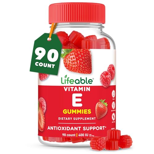 Lifeable Vitamin E Gummies | 400 IU | Great Tasting Vitamin E Supplements | Skin Eye Health and Immune Function Support | VIT E for Adults Men Women | 90 Gummies