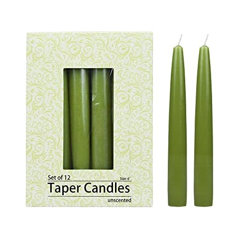 Zest Candle 12-Piece Taper Candles, 6-Inch, Sage Green Cover