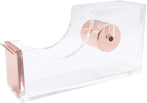 Dispensador de cinta de color oro rosa para escritorio, dispensador de cinta acrílica transparente para oficina, escuela, hogar, suministros de