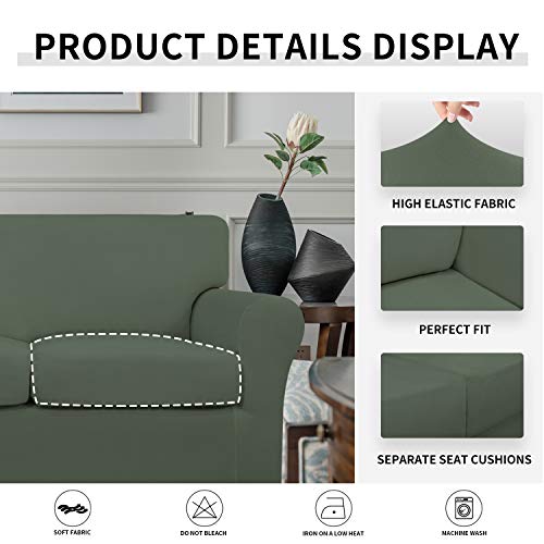 Image of Easy-Going 4 Pieces Stretch Soft Couch Cover for Dogs - Washable Sofa Slipcover for 3 Separate Cushion Couch - Elastic Furniture Protector for Pets, Kids (Sofa, Greyish Green, Large) | Sofa Slipcover for Stretch 3 Separate Sectional Cushion Couch - Furniture Protector for Pets, Kids Greyish Green