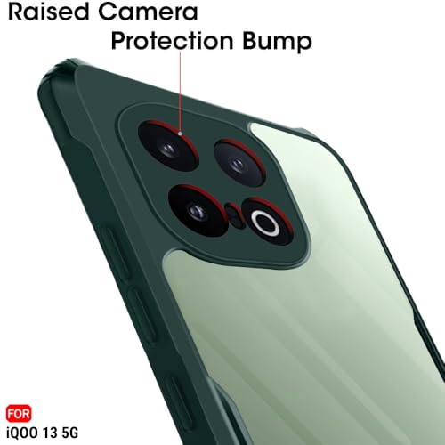 Image of TheGiftKart Shockproof Crystal Clear Back Cover Case for iQOO 13 5G | 360 Degree Protection | Protective Design | Transparent Back Cover Case for iQOO 13 5G (PC & TPU, Green Bumper)