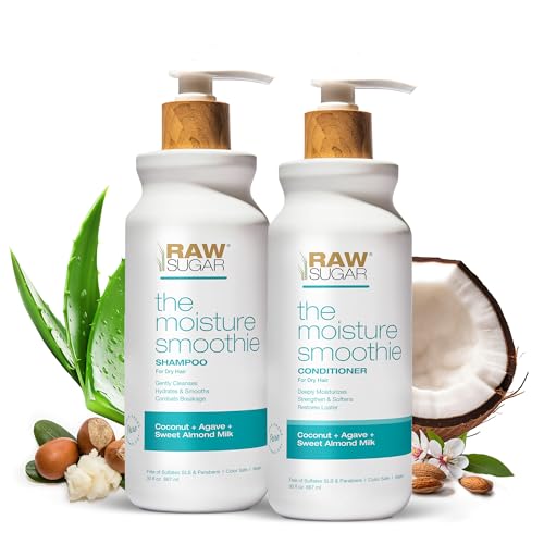 Raw Sugar Moisture Smoothie Shampoo and Conditioner with Coconut Oil, Agave, & Sweet Almond Milk, Hydrates & Nourishes Dry Hair, Formulated without Sulfates + Parabens