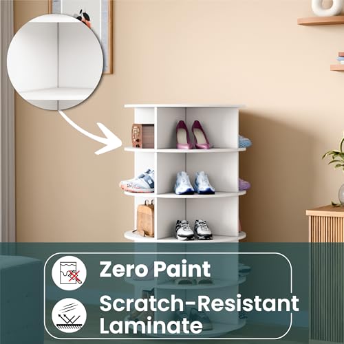 Image of 360 Rotating Multipurpose Storage Cabinet - Laminated Engineered Wood Organizer Rack | Space-Saving Rotating Shelf for Bedroom, Living Room, Dressing Area & Bathroom (White, 5-Tier)