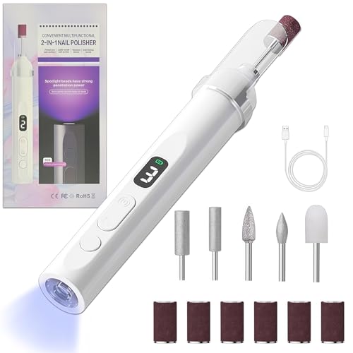 Limas de uñas eléctrico 6 en 1, lima electrónica inalámbrica para uñas acrílicas y de gel, lima eléctrica recargable de 3 velocidades con luz UV para kit de manicura y pedicura