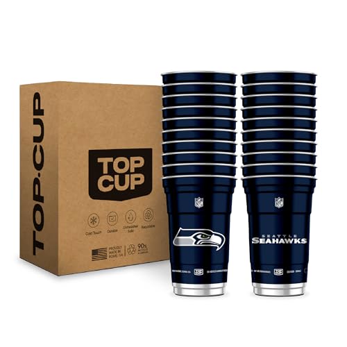 Top Cup NFL Seattle Seahawks 20 oz Reusable Aluminum Cups 20 Count | Officially Licensed Durable Reusable & Recyclable Made in USA