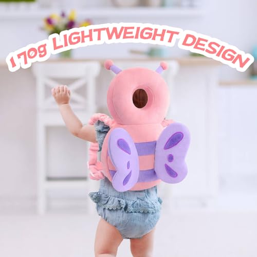Image of Pucmaoci Baby Toddler Head Protector, Baby Head Protection Backpack, Adjustable, Lightweight and Breathable, Pink Butterfly