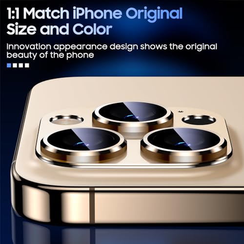 Image of Uyiton for iPhone 13 Pro /iPhone 13 Pro Max Camera Lens Protector, [Strong Adsorption] [Drop Protection] Metal Ring Tempered Glass Rear Camera Screen Cover - Gold