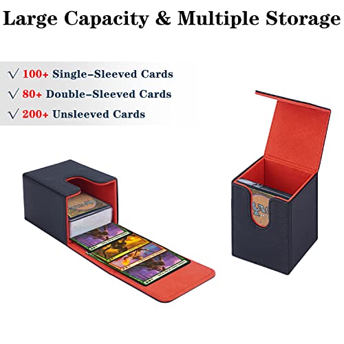 Hesplus Card Deck Box For Mtg, Trading Card Storage Box Fits 100+ Single Sleeved Cards, Premium Pu Leather Game Card Case For Mtg/Tcg/Ccg Magic Commander Cards - Black #TOP2