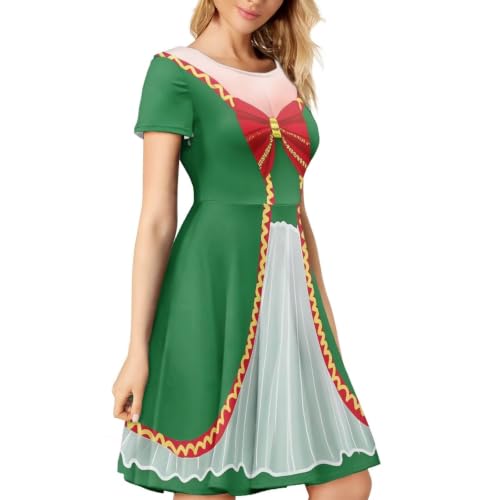 Image of HUGS IDEA Womens Puffy Swing Midi Dress Round Neck Short Sleeve Party A-Line Dresses