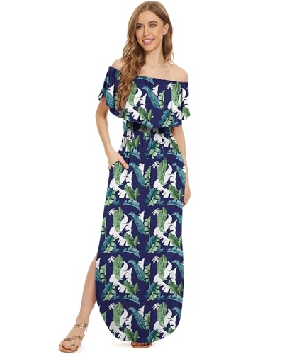 Image of LILBETTER Womens Off The Shoulder Ruffle Party Dresses Side Split Beach Maxi Dress