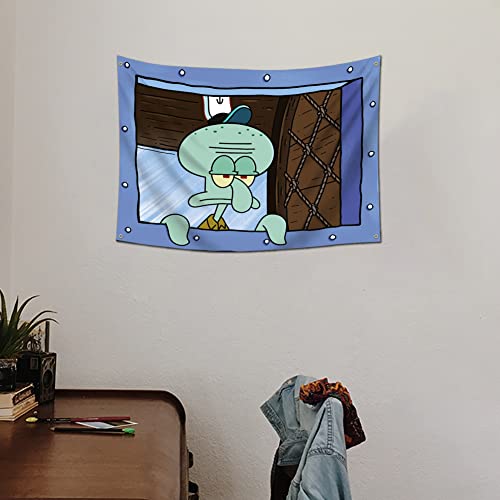 Funny Octopus Cartoon Tapestry Wall Hanging Window Design For Bedroom Home Decor Size 3X5 Feet College Dorm Room Man Cave Frat Wall Outdoor Flag #TOP4