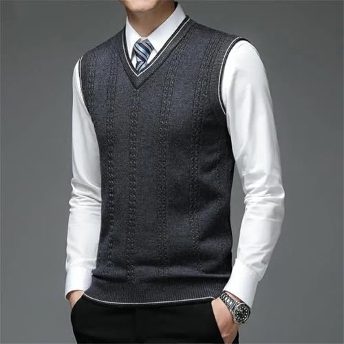 Men's Fashion Solid Color Wool Pullover V-Neck Sleeveless Casual Knitted Vest4
