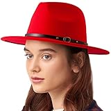 Womens Classic Wide Brim Floppy Panama Hat Belt Buckle Band Fedora Hat for Women