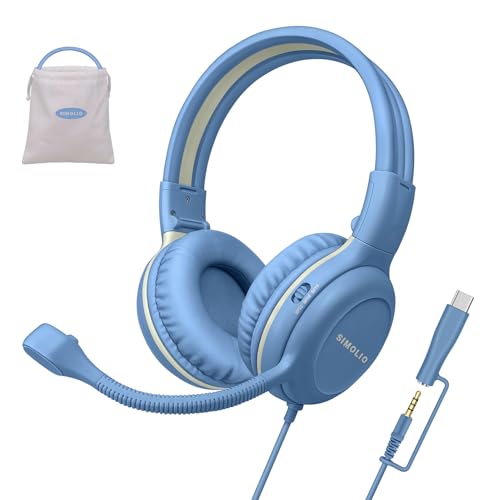 Image of SIMOLIO-USB-C-Headphones Wired-Kids for-School w /Swivel HD Boom-Microphone