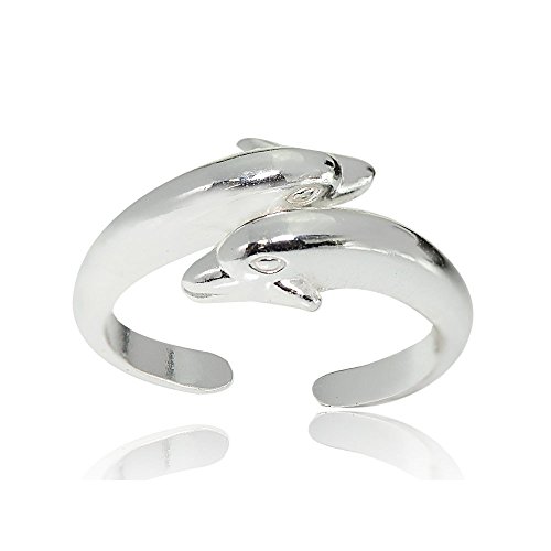 Hoops & Loops Sterling Silver Polished Twin Dolphins Toe Ring