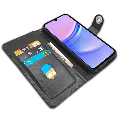 Image of Pikkme Flip Cover Leather Finish | Inside TPU with Card Pockets | Wallet Stand and Shock Proof | Complete Protection Button Flip Case for Samsung Galaxy F15 5G / M15 5G / M15 Prime 5G (Black)
