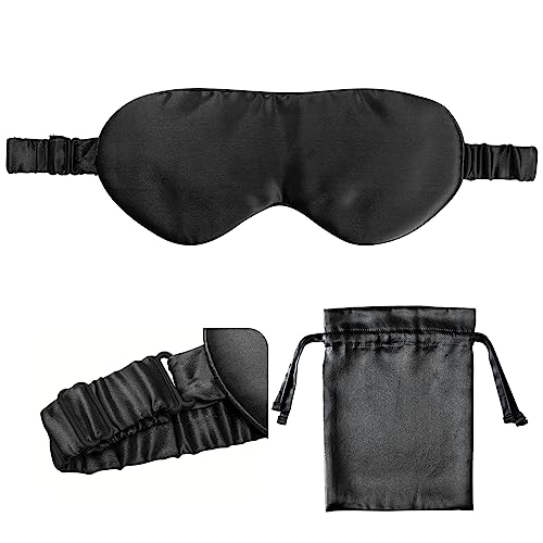Silk-Eye-Sleeping-Mask-Travel-Mask-Eye-Covers-for-Sleeping-Organic-sleep-mask-Real-Adjustable-Band-and-Luxury-Travel-Bag-Black