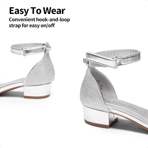 Image of DREAM PAIRS Girls Sandals Low Heel Dress Pump Ankle Strap Flower Wedding Party Shoes for Little Kid /Big Kid