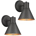 Outdoor Wall Sconces, 2-Pack Wall Lights Fixture, Exterior Farmhouse Porch Light with Hammered Metal Shade, Anti-Rust Waterproof Black Outside Barn Light for Front Porch Patio Garage Gazebo House
