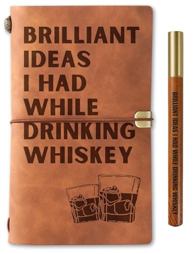 InnoBeta Whiskey gifts Leather Journal Notebook with Pen, for Whiskey Lovers, Men, Women on Birthday, Refillable Sketchbook, Travel Diary, Lined Planner, 7x5 Inches, Brown