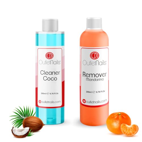 Remover con Olor Mandarina 200ml + Cleaner 200ml Coco Azul | Para esmaltado permanente y uñas de gel | Eliminar la Capa Adhesiva de Outlet Nails