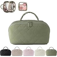 Petition Makeup Bag,Petitionm Makeup Bag,Festivalment Wide Open Lay-Flat Water-Resistant Cosmetic Case, Puffy Padded Organizer for Toiletries & Brushes Large Capacity with Compartments (Green)