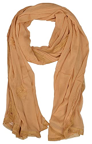 Image of YOUTHQUAKE Flower Embroidered Diamond Work Chiffon Dupatta for Womens & Girls With 4 Side Lace