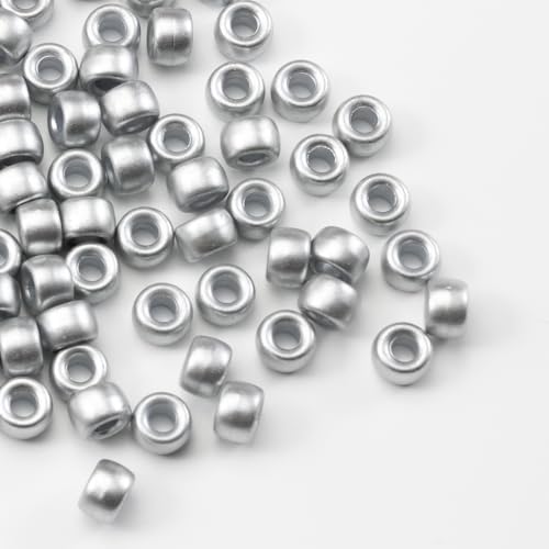 Image of 1000 Pcs Acrylic Silver Pony Beads 6x9mm Bulk for Bracelet Necklace Jewelry Making Earring Hair Braiding