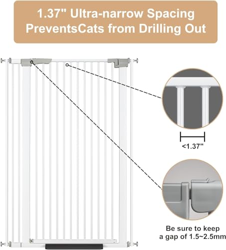 51.18" Extra Tall Cat Gate for Doorway, 30.5"-40" Auto Close Pet Gate Include 2.75" and 5.5" Extension Kits, No Drilling Pressure Mount Kit, Suitable for Doorways or Kitchen, New White