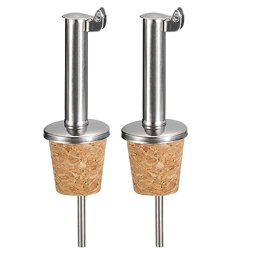 uxcell Stainless Steel Bottle Pourers, 2Pcs Auto Flip Olive Oil Spout, Cork Design Wine Bottle Stoppers, for Pours Liquid, Olive Oil, Wine, Vinegar, Most Liquor Bottles