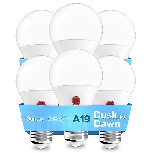 Encuentra la mejor selección de Focos led para casa exterior los 10 mejores. 37 Sunco Lighting A19 Foco LED, Luz del día (5000K), 9W (equivalente 60W), Casquillo E26, Seguridad, Iluminación Exterior con Fotocélula - Paquete de 6