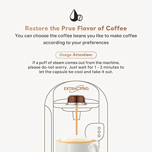 Stainless Steel Reusable Tassimo Coffee Pod-220Ml+Extra Lid-180+60Ml, Benfuchen Refillable Coffee Capsule For Bosch Tassimo Coffee Maker, With Silicone Lid And Stainless Steel Filter, Off-White Color #TOP6