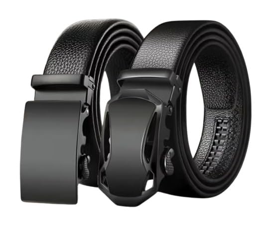 hoboken Men's synthetic Leather Belt with Automatic Ratchet Buckle, Black, Modern Design pack of 2-picture-58