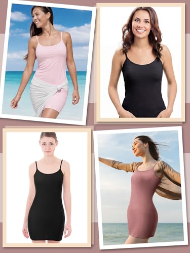 Image of WILLBOND 3 Pieces Women Basic Long Tanks Adjustable Spaghetti Strap Camisole Top