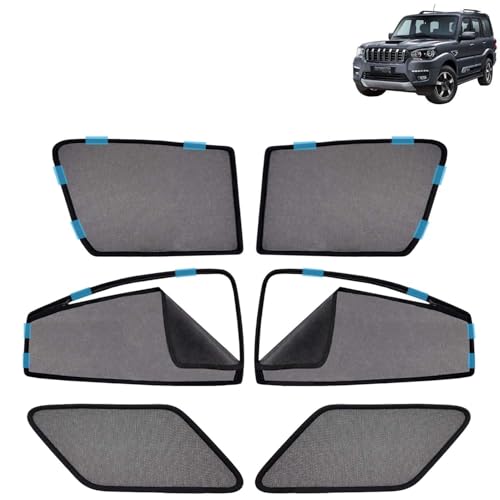 Image of KINGSWAY Car Sun Shade Curtains Only Compatible with Mahindra Scorpio Classic (2022 Onwards) | Front Window in Half Cut and Rear in Zipper (Magnetic) | UV & Heat Protection | Pack of 6 Pcs