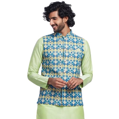Veste Nehru en coton tissé bleu coupe régulière sans manches pour homme en taille M