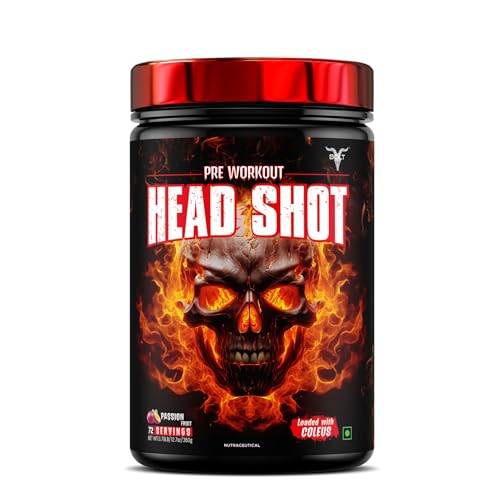 Image of Bolt Head Shot Pre-Workout | Extreme Energy Boost | Intense Muscle Pump & Focus | Zero Sugar, Zero Fat | Gym Performance Booster | 360 gm (72 Servings) | Passion Fruit