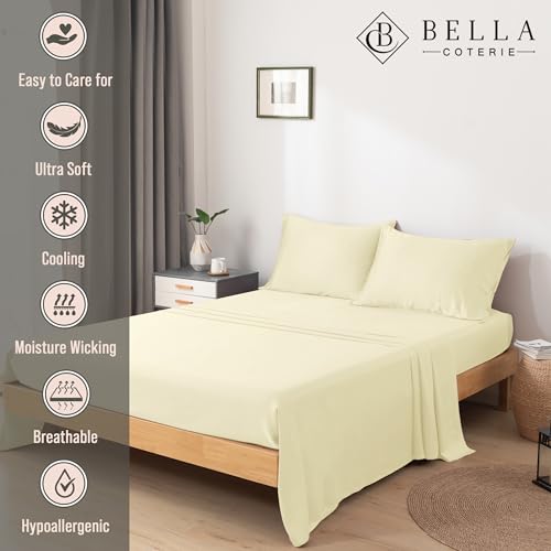 Image of Bella Coterie 6 Piece Luxury Bamboo Viscose King Size Sheet Set | 100% Organically Grown | Cooling for Hot Sleepers | 18 inch Deep Pocket | Soft & Hypoallergenic | 4 Pillowcases [Lemonade]