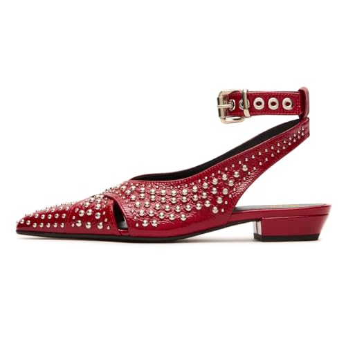 miss left Women Chic Studded Rivets Pointy Toe Pumps Adjustable Buckle Ankle Strap Fashion Party Club Sandals Size 4-16 US2