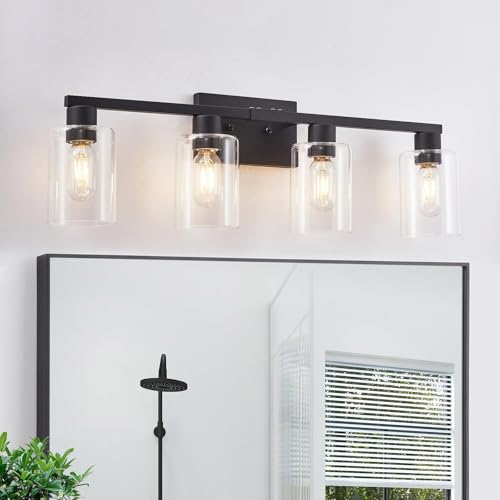 Aplique de pared E27 negro de estilo vintage con 4 luces de vidrio transparente para el pasillo