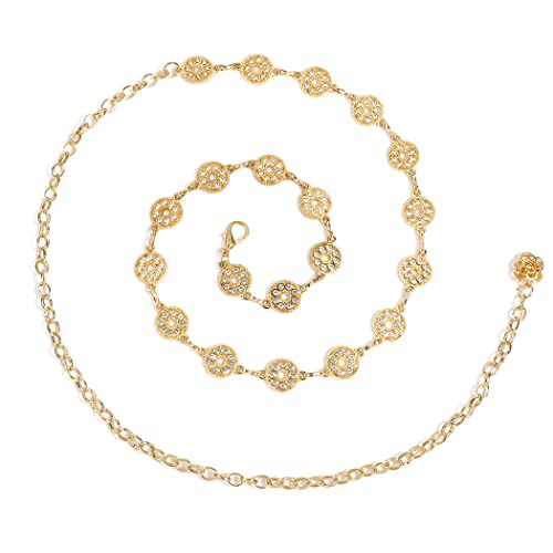 ELABEST Rhinestone Waist Belt Chain Gold Adjustable Crystal Body Link Belts Belly Chain for Women Jeans Dresses