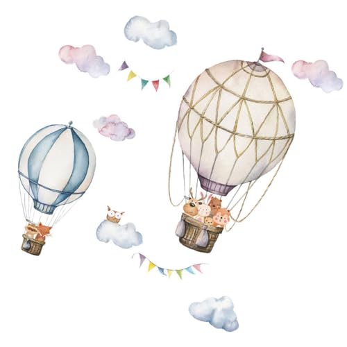 FOYTOKI Adhesivo de Pared para Habitación Infantil Diseño de Globos Aerostáticos y Motivos de Dibujos Animados, Vinilo Autoadhesivo Decorar Dormitorios Infantiles y Juveniles