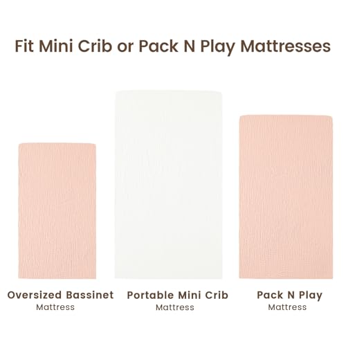 Image of david's kids Muslin Mini Crib Sheets, 2 Pack Cotton Pack N Play Sheets for Girls, Soft Breathable Baby Sheets Fit Pack N Play, Playard and Mini Crib Mattresses, Snow White & English Rose