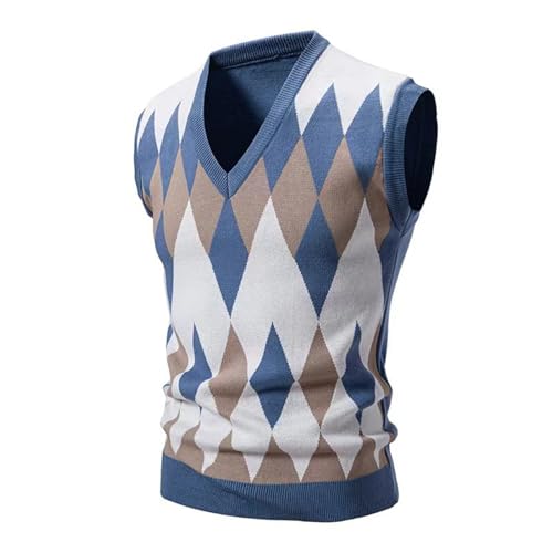 ZYXTIM Mens Argyle Knitwear Vest V Neck Sleeveless Retro Pullover Sweater Cotton Warm Casual Slim Fit Fashion Vintage Vest