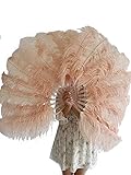 A pair Deep peach Single layer Ostrich Feather fan 24'x 41' with leather travel Bag