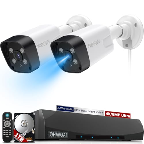 Outdoor Security Camera System, IP Wired Cameras, 4K Video Surveillance Systems (2 Cameras+1TB)