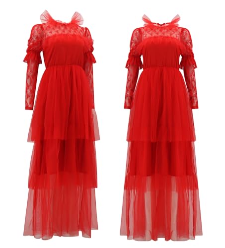 JQAKFIY Lydia Deetz Costume Betelgeuse Movie Red Wedding Dress Bride Dress Halloween Cosplay Masquerade Dresses S