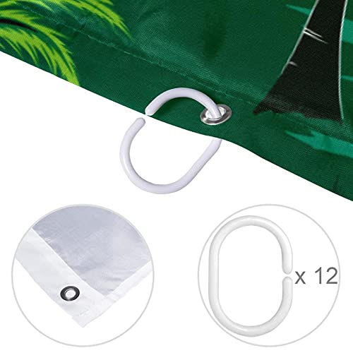 Rideau de douche imprimé palmier coco vert textile lavable avec kit crochets - 5