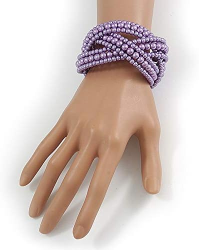 Avalaya Purple Glass Bead Plaited Flex Cuff Bracelet - Adjustable - Image 3