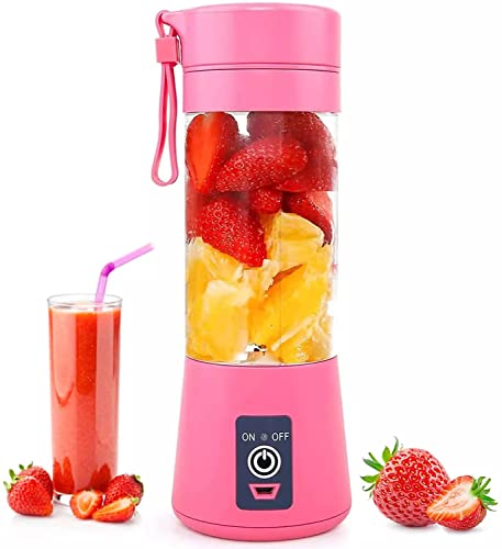TITANFINITY Portable and Rechargeable Battery Juice Blender, Personal Size Blenders with USB Rechargeable, Mini Juicer Smoothie Blender Travel Size 380ML, Personal Blender for Shakes and Smoothies (PINK)